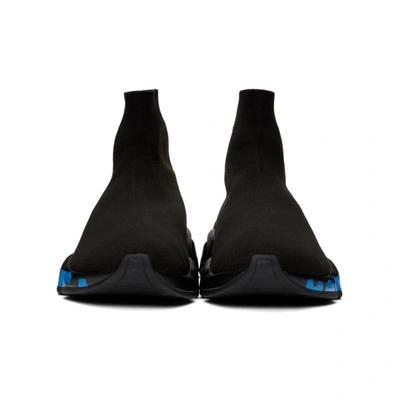 Shop Balenciaga Black And Blue Graffitti Sole Speed High-top Sneakers In 1140 Blkblu