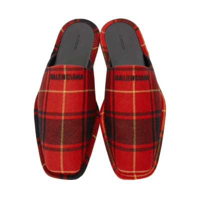 Shop Balenciaga Red And Black Tartan Cosy Mules In 6561 Redblk