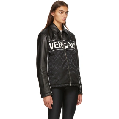 Shop Versace Black Leather Logo Jacket In A1008 Black