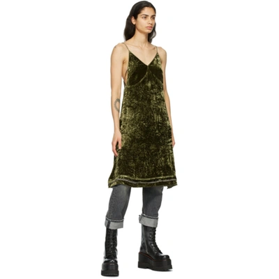 Shop R13 Green Velvet Back Tie Slip Dress In Military Gr