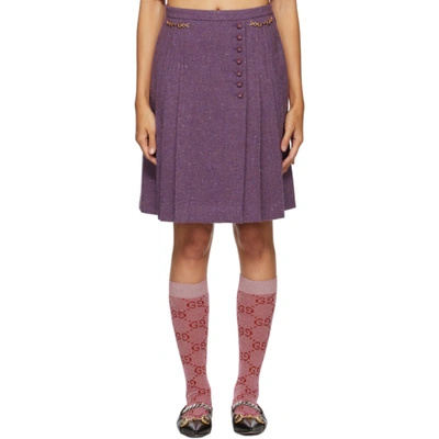 Shop Gucci Purple Wool Tweed Horsebits Skirt In 5504 Violet