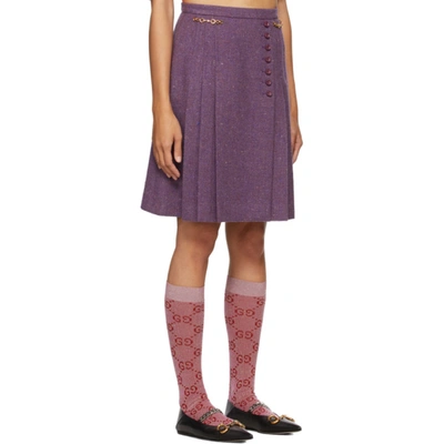 Shop Gucci Purple Wool Tweed Horsebits Skirt In 5504 Violet