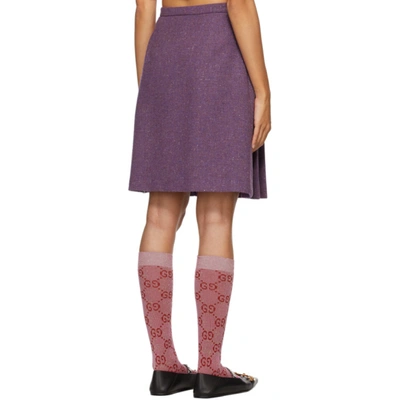 Shop Gucci Purple Wool Tweed Horsebits Skirt In 5504 Violet