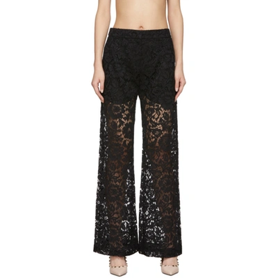 Shop Valentino Black Heavy Lace Trousers In 0no Nero