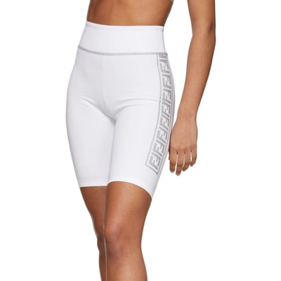 Shop Fendi White & Silver 'forever ' Band Bike Shorts In F0znm White