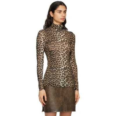 Shop Ganni Black & Brown Leopard Mesh Turtleneck In 943 Leopard