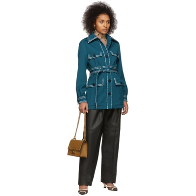 Shop Fendi Blue Safari Belted Jacket In F19ee Blue