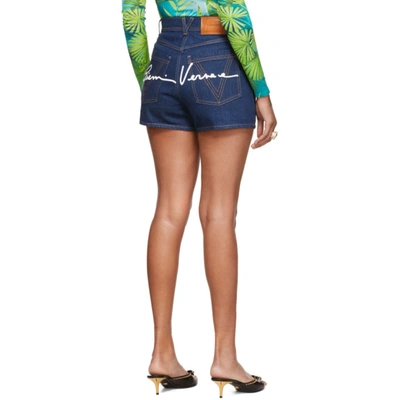 Shop Versace Blue Logo Shorts In A8053 Blue