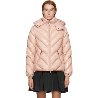 Shop Moncler Pink Down Brouel Coat In 512 Pink