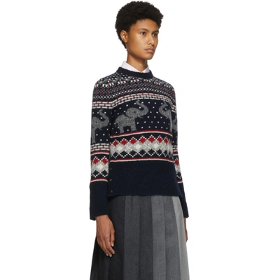 Shop Thom Browne Navy Wool & Mohair Elephant Icon Fair Isle Sweater In 960 Rwbwht