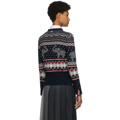 Shop Thom Browne Navy Wool & Mohair Elephant Icon Fair Isle Sweater In 960 Rwbwht