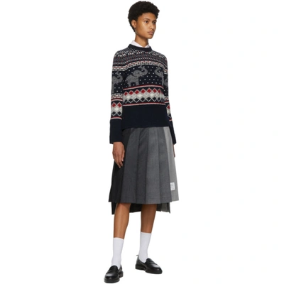 Shop Thom Browne Navy Wool & Mohair Elephant Icon Fair Isle Sweater In 960 Rwbwht