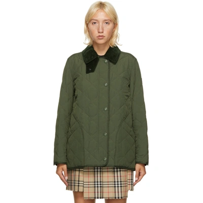 Shop Burberry Green Quilted Cotswald Jacket In A7150 Green