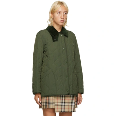 Shop Burberry Green Quilted Cotswald Jacket In A7150 Green