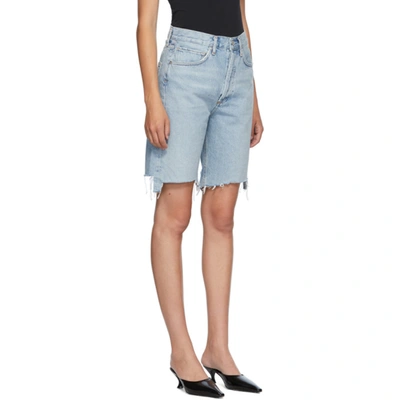 Shop Agolde Blue Denim 90s Mid-rise Loose Shorts In Digit