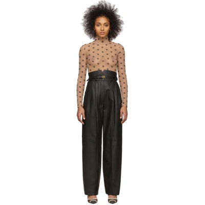 Shop Fendi Black Leather High-waisted Belted Trousers In F0gme Black