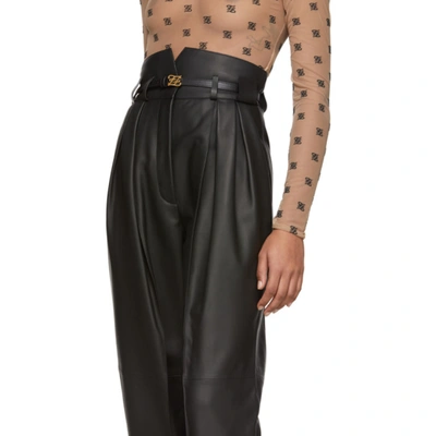 Shop Fendi Black Leather High-waisted Belted Trousers In F0gme Black
