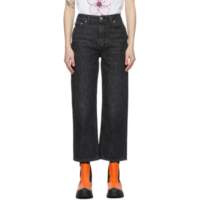 Shop Ganni Black Washed High Waisted Cropped Jeans In 252 Phantom