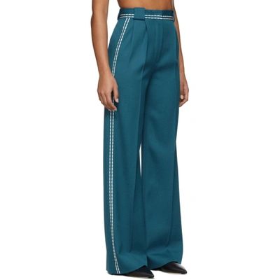 Shop Fendi Blue High-waisted White Stitch Trousers In F19ee Blue