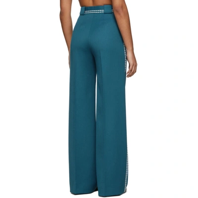 Shop Fendi Blue High-waisted White Stitch Trousers In F19ee Blue