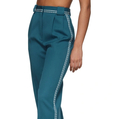 Shop Fendi Blue High-waisted White Stitch Trousers In F19ee Blue