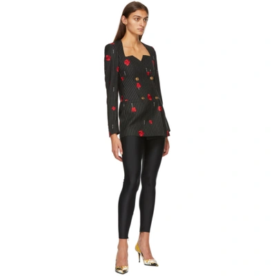 Shop Versace Black Floral Double-breasted Blazer In A4335 Bianc