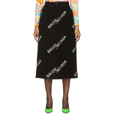 Shop Balenciaga Black All Over Logo Long Skirt In 1070 Blk/wh