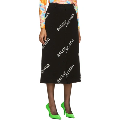 Shop Balenciaga Black All Over Logo Long Skirt In 1070 Blk/wh