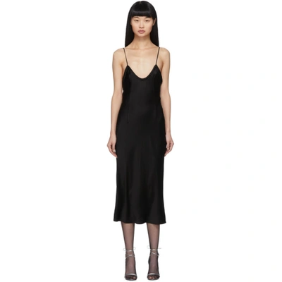 Shop Saint Laurent Black Satin Slip Dress In 1000 Black