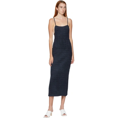 Shop Jacquemus Navy Maille Velour Dress In Dark Blue