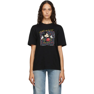 Shop Saint Laurent Black Mickey Mouse T-shirt In 1068 Black