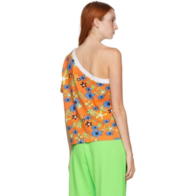 Shop Adidas Lotta Volkova Orange Floral One Shoulder T-shirt In Bright Oran