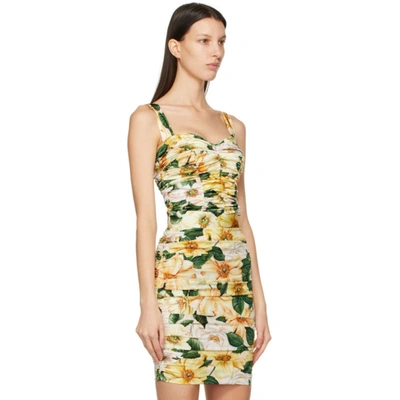 Shop Dolce & Gabbana Multicolor Silk Ruched Floral Tank Top In Hf2ah Yello