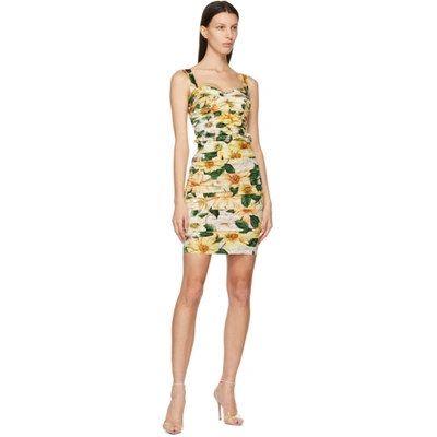 Shop Dolce & Gabbana Multicolor Silk Ruched Floral Tank Top In Hf2ah Yello