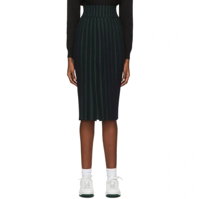 Shop Kenzo Green & Black Pleated Midi Skirt In 73 Duck Blu