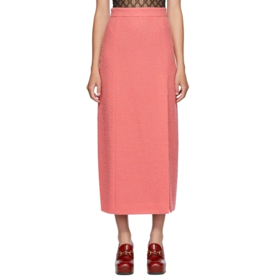 Shop Gucci Pink Wool Tweed Midi Skirt In 5175 Viv.az