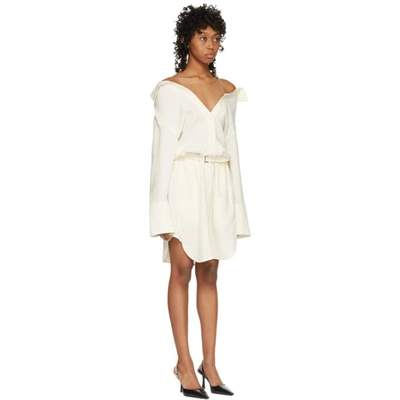 Shop Alexander Wang Off-white Falling Belted Shoulder Shirt Dress In Ivory