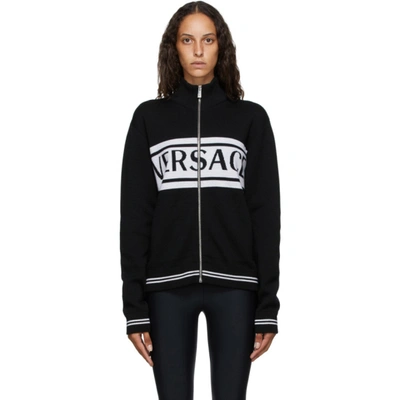 Shop Versace Black & White Logo Sweater In A2024 Black