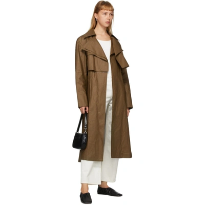 Shop Partow Brown Coated Linen Leon Trench Coat In Coffee
