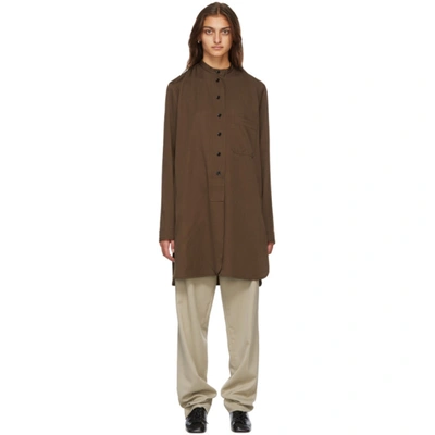 Shop Lemaire Brown Wool Long Shirt In 468 Earth