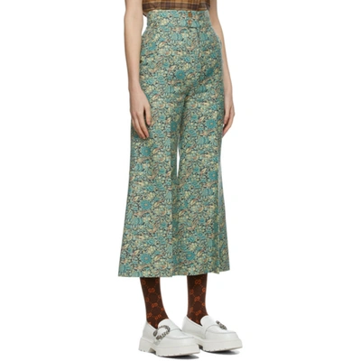 Shop Gucci Green Liberty London Edition Wool Floral Wide Trousers In 4532 Caribb