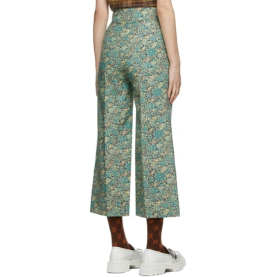 Shop Gucci Green Liberty London Edition Wool Floral Wide Trousers In 4532 Caribb