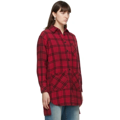 Shop Gucci Red Wool Check Oversize Shirt Dress In 6076 Red