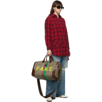 Shop Gucci Red Wool Check Oversize Shirt Dress In 6076 Red