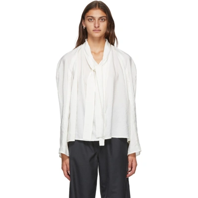 Shop Lemaire White Silk Tie Blouse In 001 Chalk