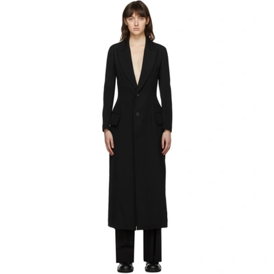 Shop Yohji Yamamoto Black Lace-up Long Coat