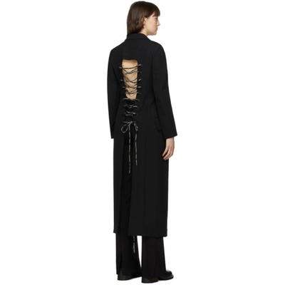 Shop Yohji Yamamoto Black Lace-up Long Coat