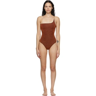 Shop Oseree Brown One-shoulder Lumière One-piece Swimsuit