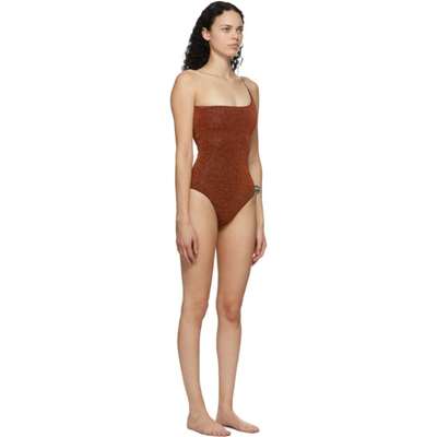 Shop Oseree Brown One-shoulder Lumière One-piece Swimsuit