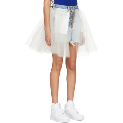 Shop Ben Taverniti Unravel Project Blue Stone Denim Tulle Reversed Miniskirt